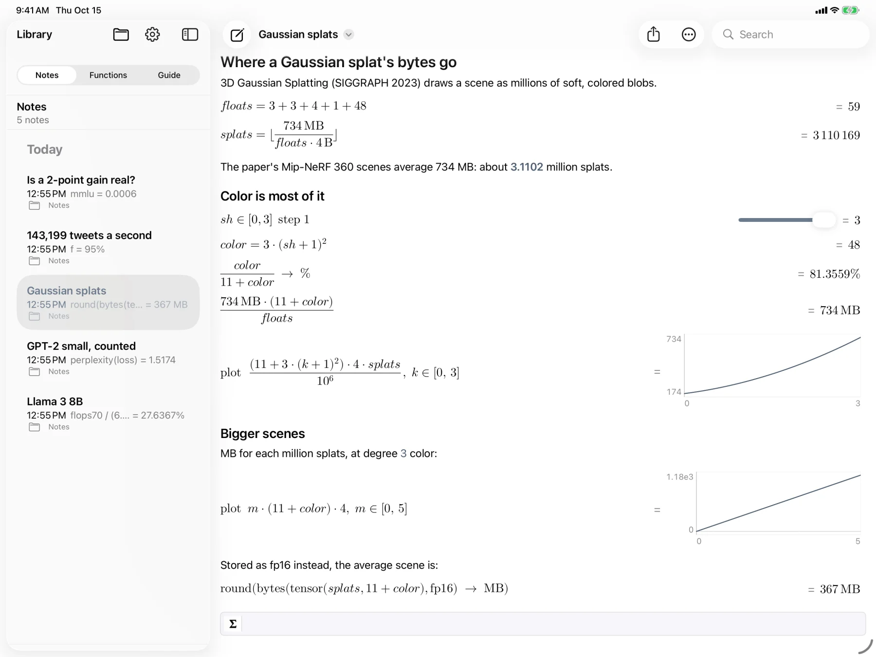 Expr on iPad: where a Gaussian splat's bytes go, with plots